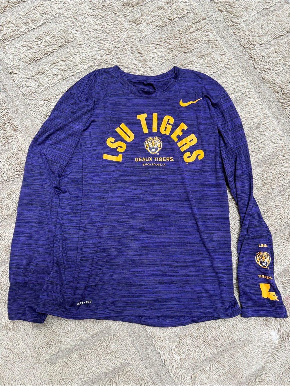 Nike Men's LSU Tigers Purple Long-Sleeve Tee Large Dri Fit Football Louisiana